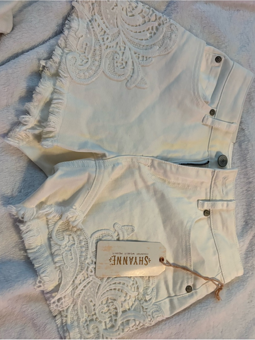 Shyanne White Denim Lace Trim Jean Shorts